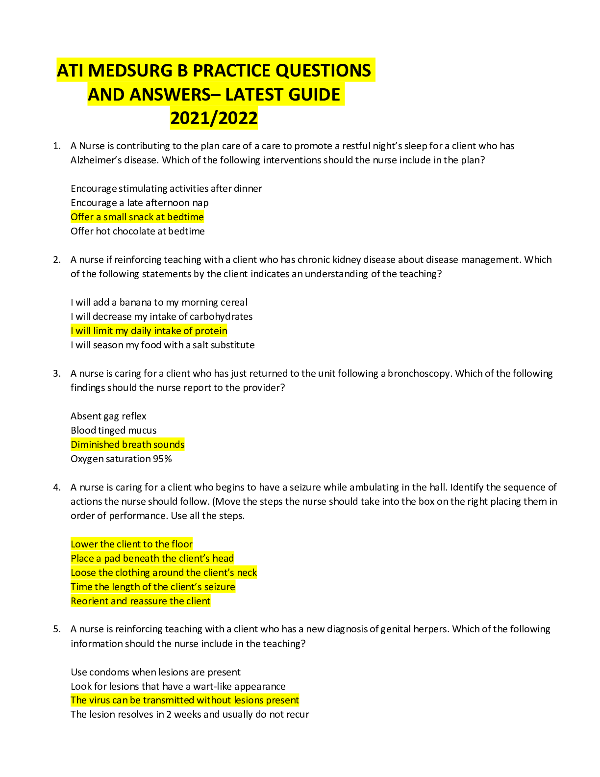 Preview image for ATI MEDSURG B PRACTICE QUESTIONS AND ANSWERS– LATEST GUIDE 2021/2022